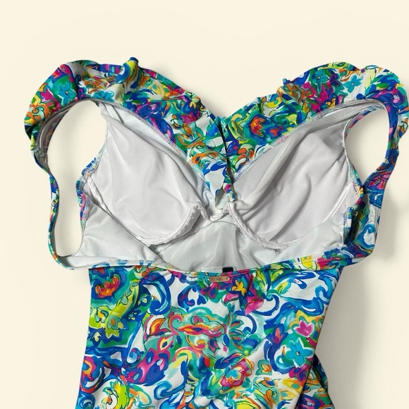 Lauren Ralph Lauren Ruffle V-Neck One-Piece Swimsuit in Multicolor in Size 10 - Picture 7 of 9